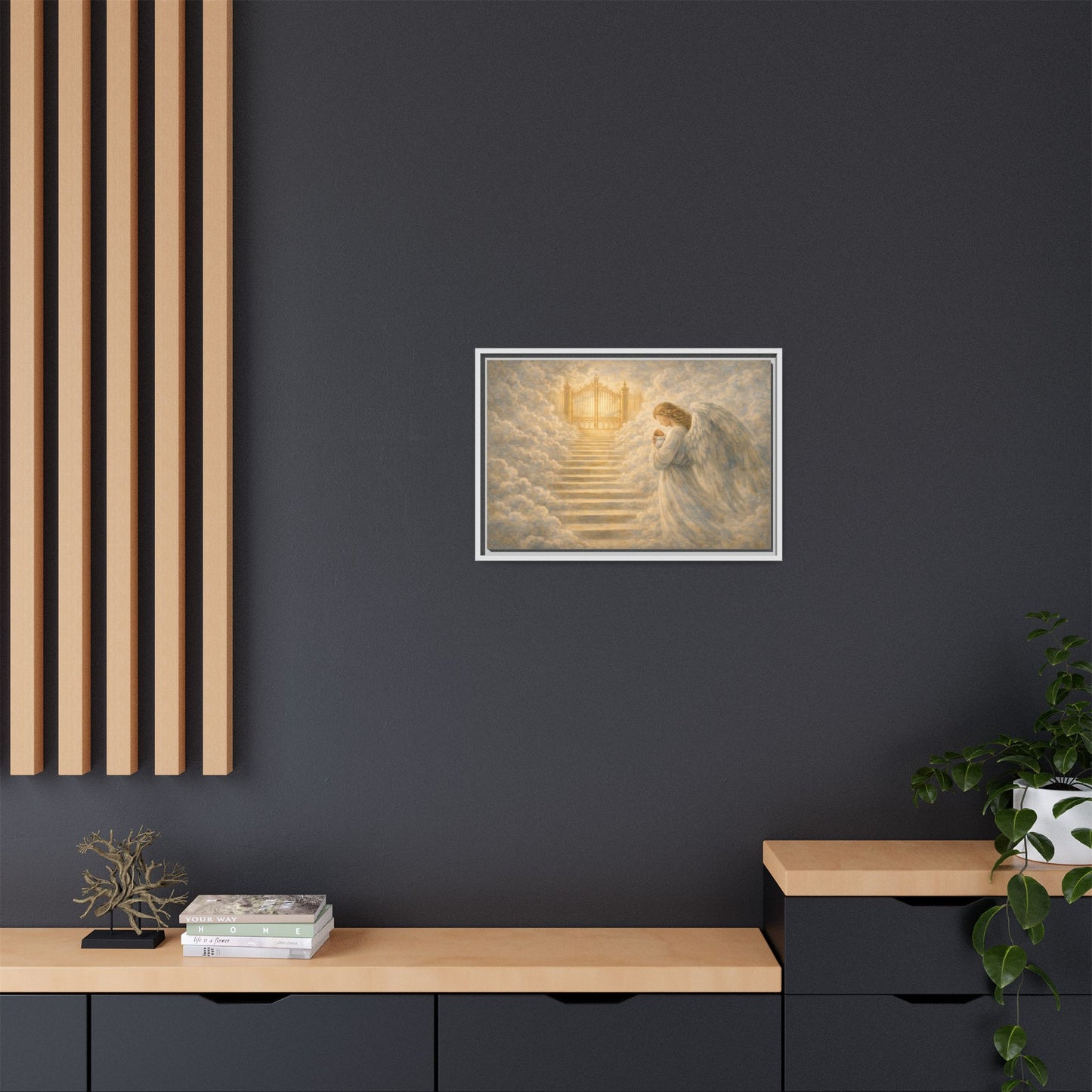 Escorted to Heaven | Guardian Angel Carrying Child Through the Gates Matte Canvas Framed 2 of 3