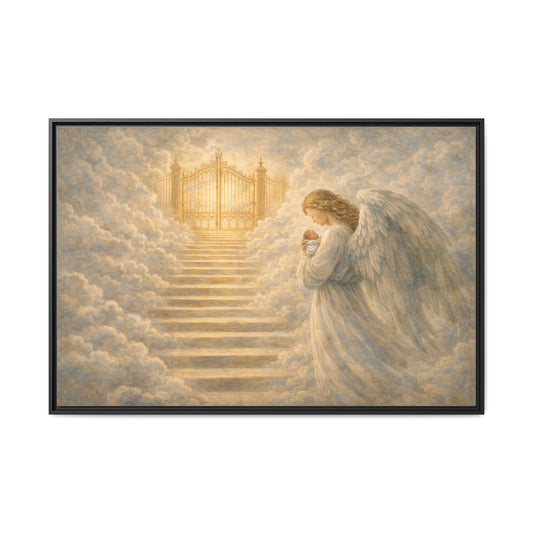 Escorted to Heaven | Guardian Angel Carrying Child Through the Gates Matte Canvas Framed 2 of 3