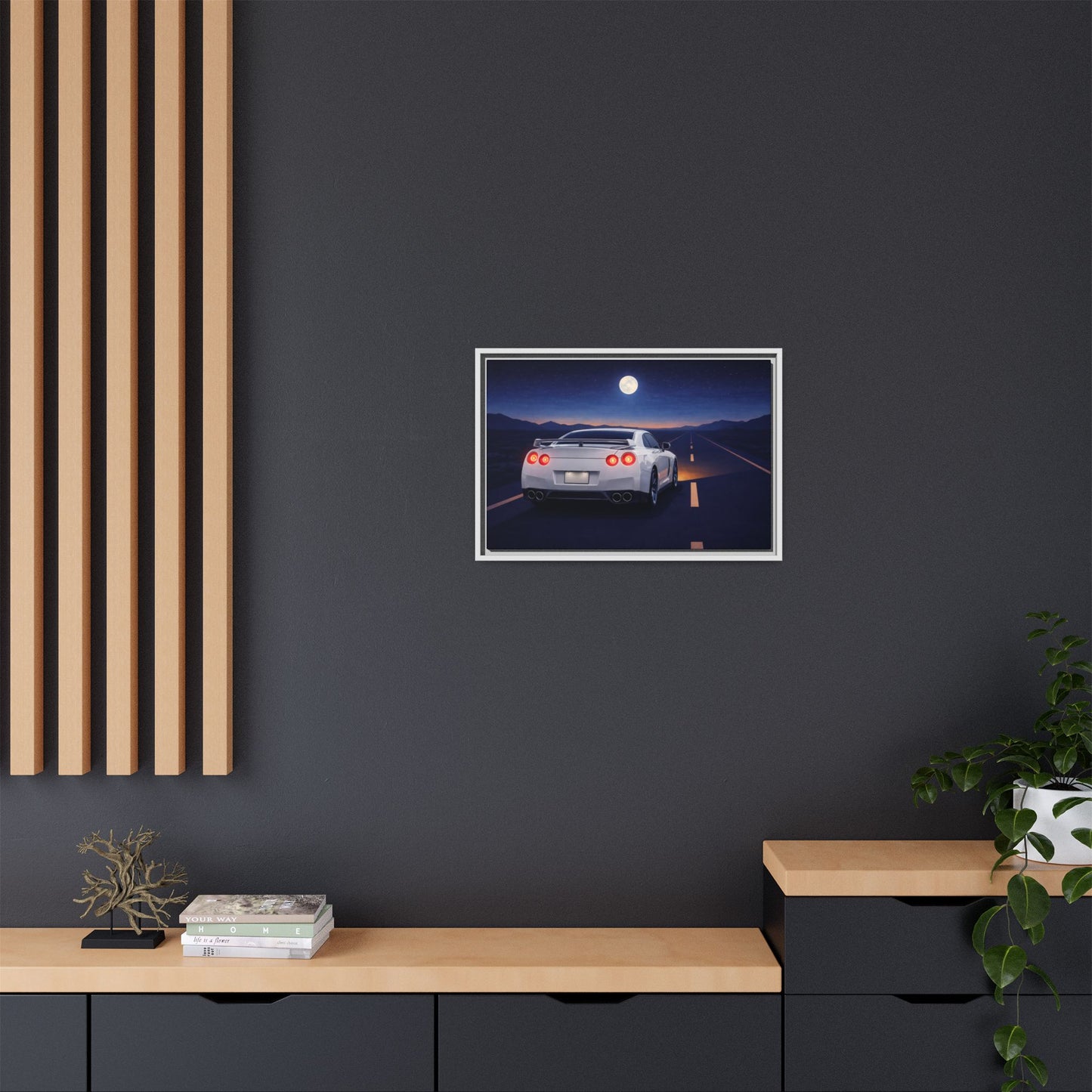 RetroGTR White Night Drive Wall Framed Canvas | JDM Car Decor | Sports Car Poster | Garage Man Cave Bedroom Art 3 of 3