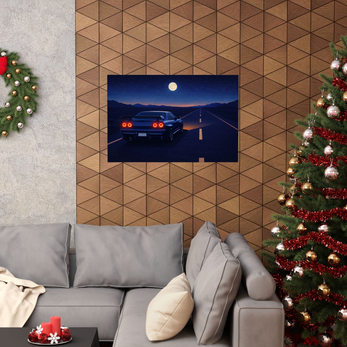 RetroGTR Blue Night Drive Wall Poster | JDM Car Decor | Sports Car Poster | Garage Man Cave Bedroom Art 2 of 3