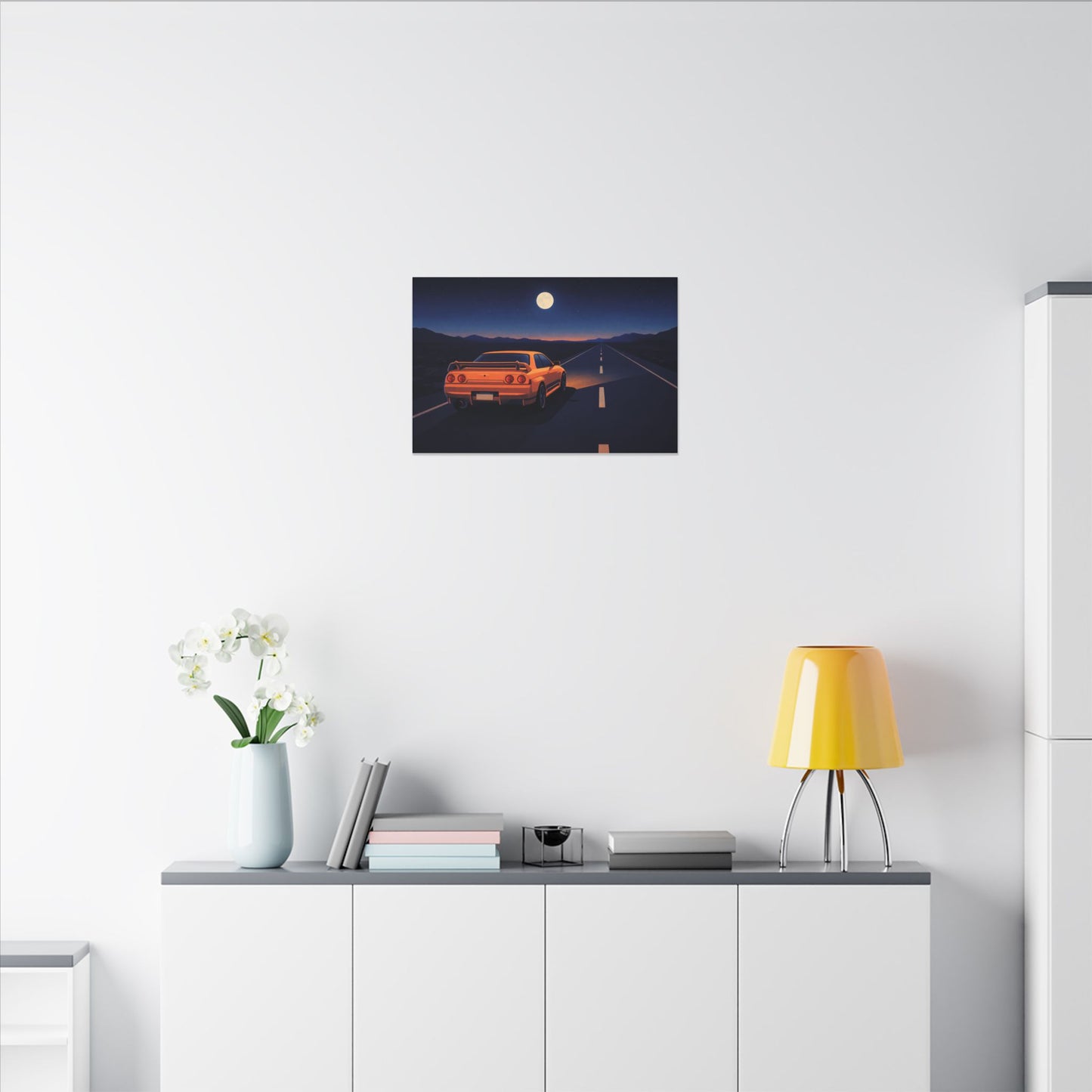 RetroGTR Orange Night Drive Wall Canvas | JDM Car Decor | Sports Car Poster | Garage Man Cave Bedroom Art 1 of 3