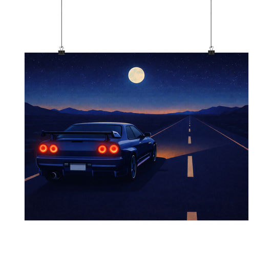 RetroGTR Blue Night Drive Wall Poster | JDM Car Decor | Sports Car Poster | Garage Man Cave Bedroom Art 2 of 3