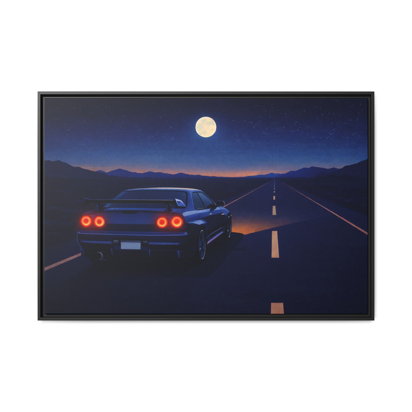 RetroGTR Blue Night Drive Wall Framed Canvas | JDM Car Decor | Sports Car Poster | Garage Man Cave Bedroom Art 2 of 3