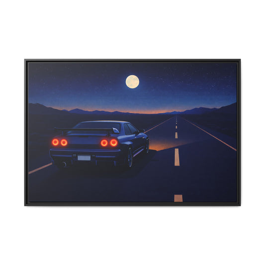 RetroGTR Blue Night Drive Wall Framed Canvas | JDM Car Decor | Sports Car Poster | Garage Man Cave Bedroom Art 2 of 3