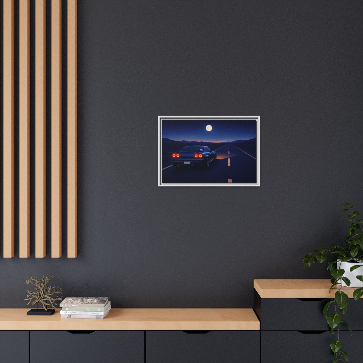 2 of 3 Sky Night GtrDrive Matte Canvas Framed | Sports Car Moonlight Wall Art