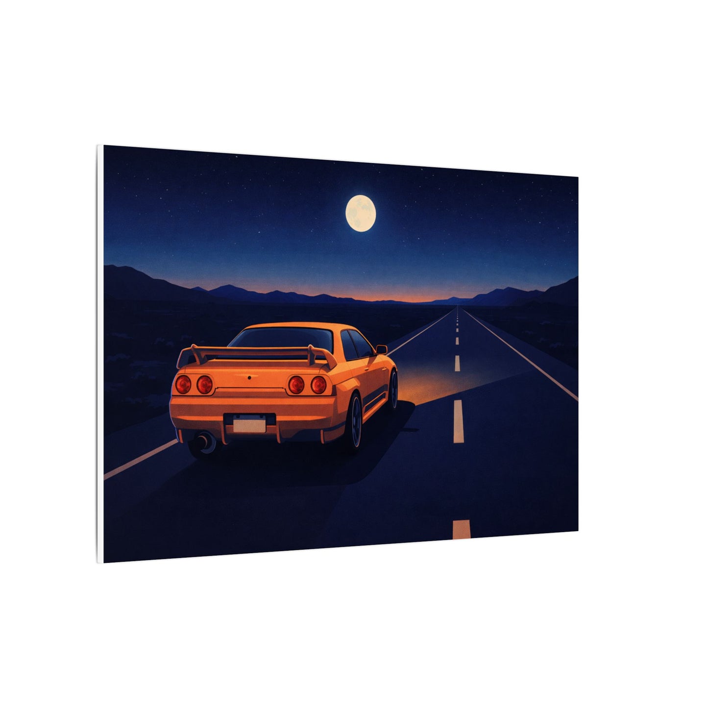 RetroGTR Orange Night Drive Wall Canvas | JDM Car Decor | Sports Car Poster | Garage Man Cave Bedroom Art 1 of 3