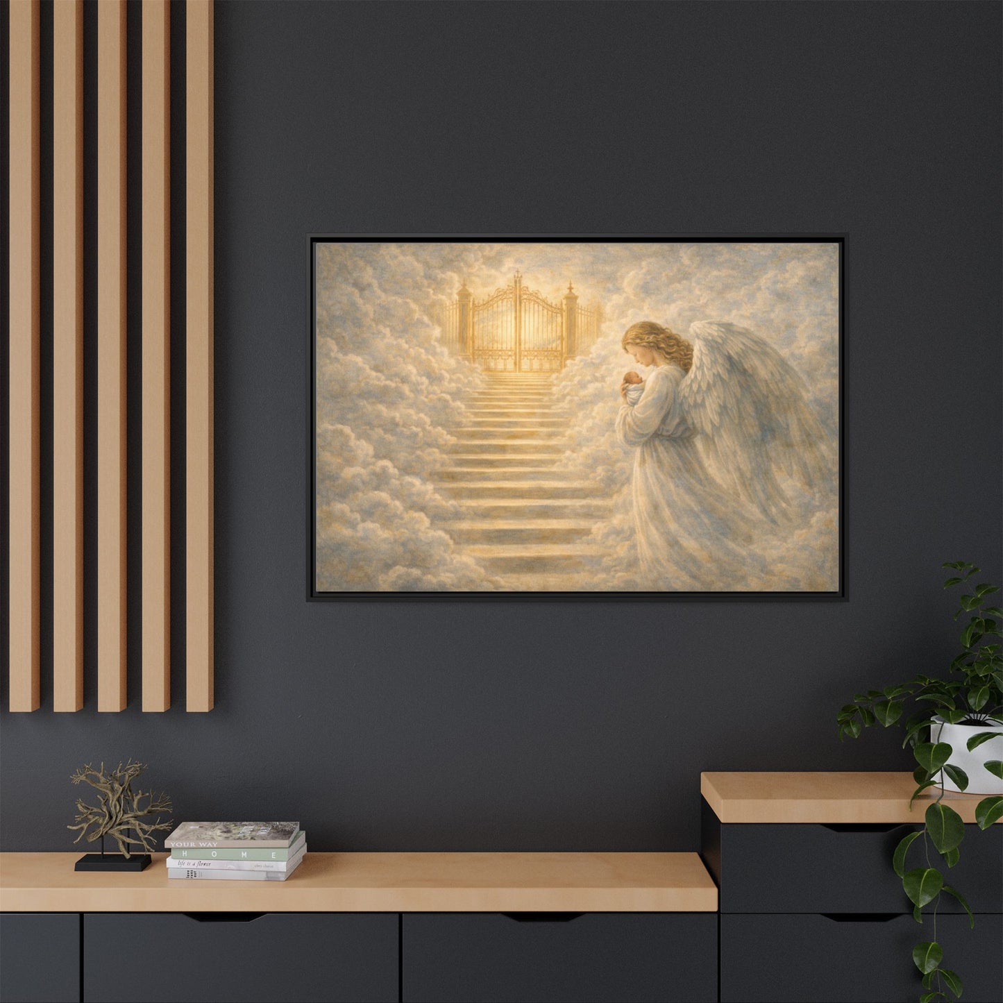 Escorted to Heaven | Guardian Angel Carrying Child Through the Gates Matte Canvas Framed 2 of 3