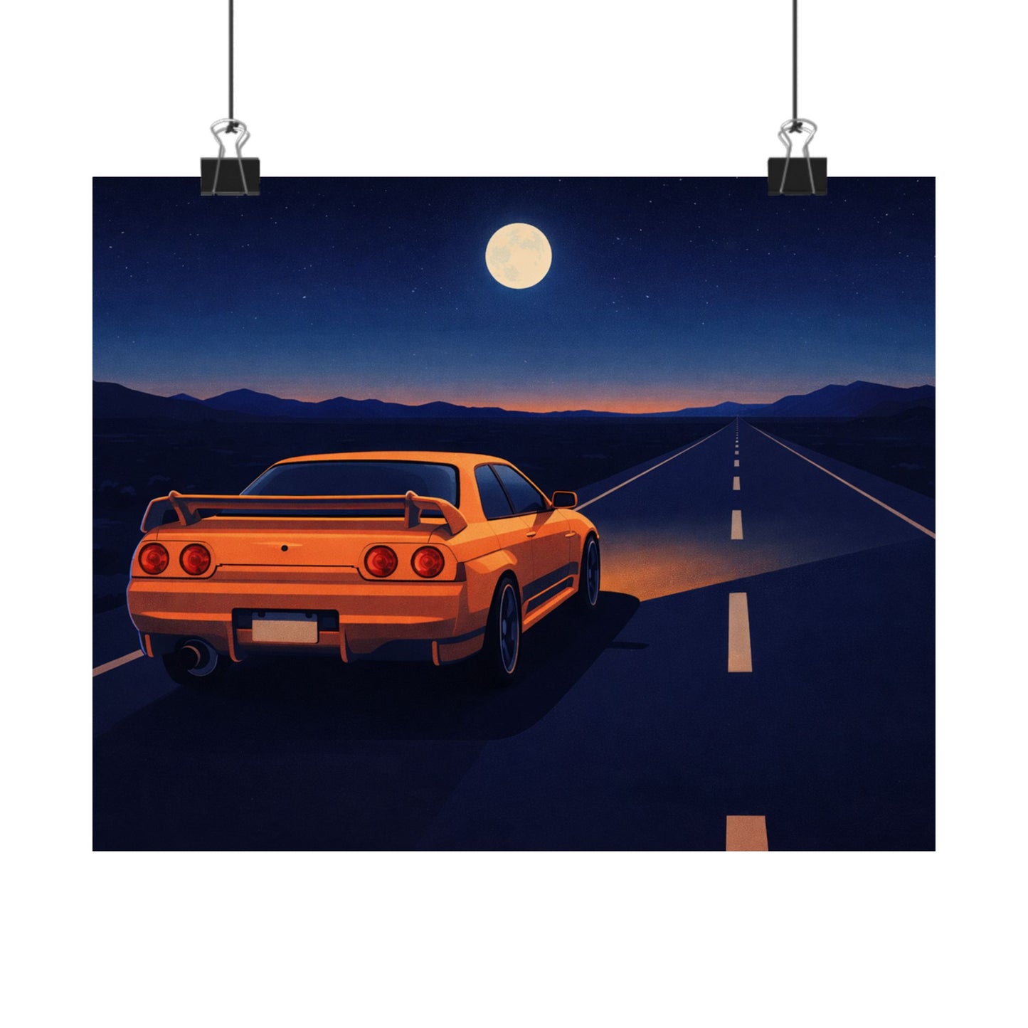 RetroGTR Orange Night Drive Wall Poster | JDM Car Decor | Sports Car Poster | Garage Man Cave Bedroom Art 1 of 3