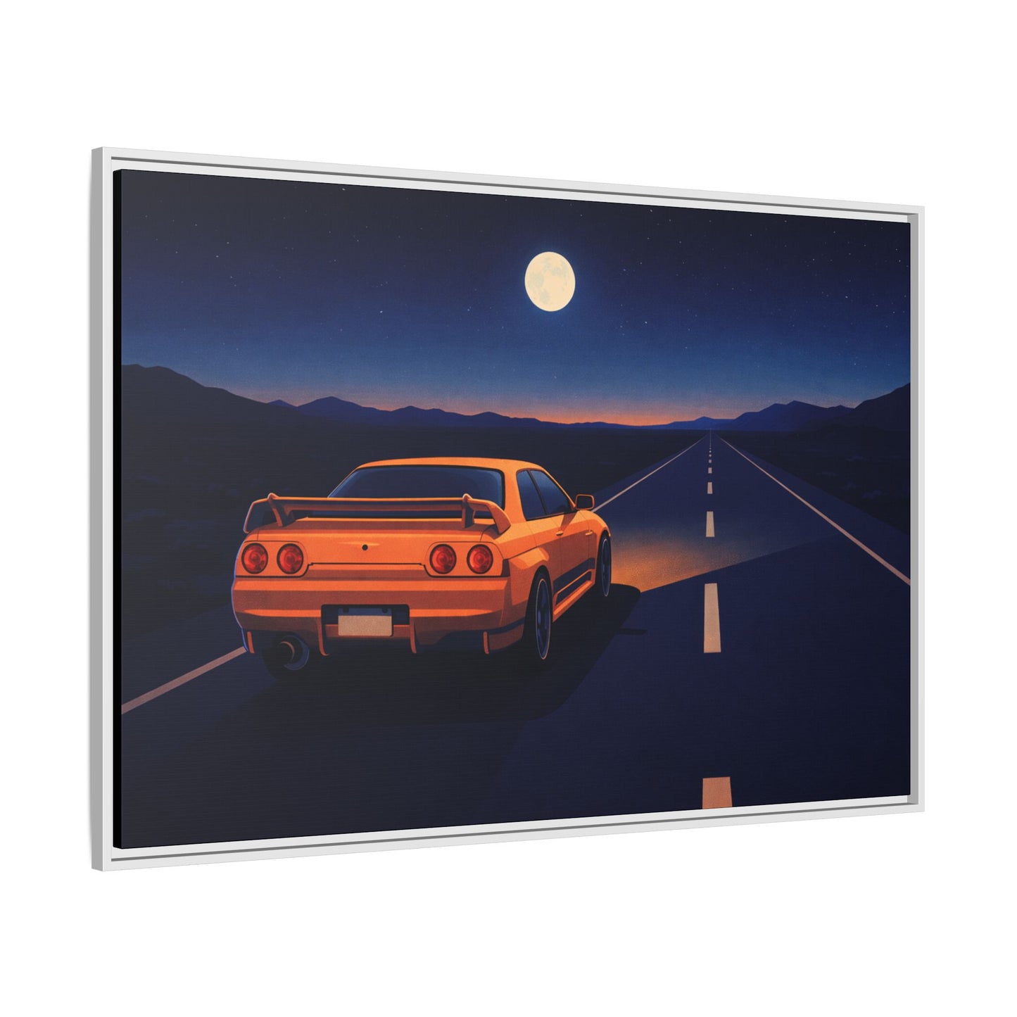 RetroGTR Orange Night Drive Wall Framed Canvas | JDM Car Decor | Sports Car Poster | Garage Man Cave Bedroom Art 1 of 3