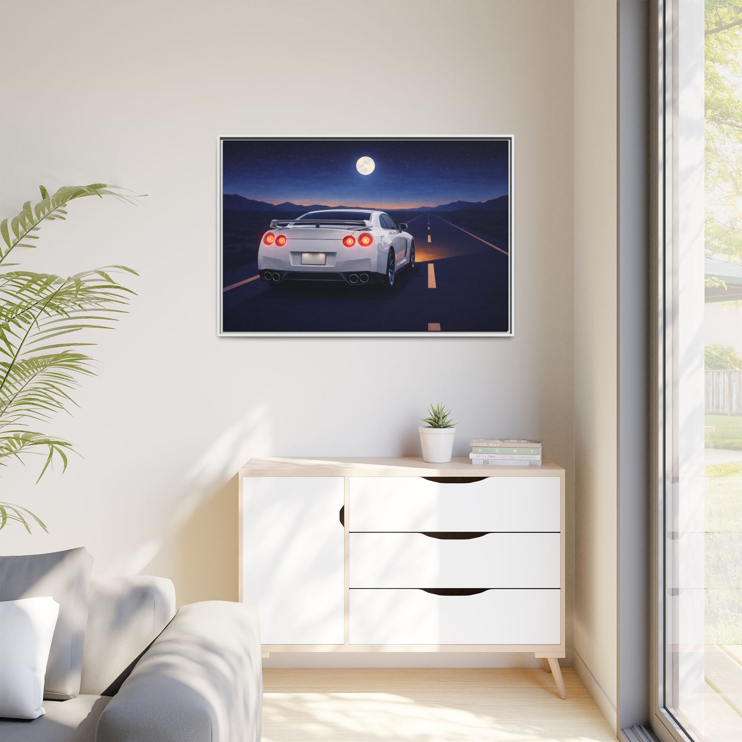 RetroGTR White Night Drive Wall Framed Canvas | JDM Car Decor | Sports Car Poster | Garage Man Cave Bedroom Art 3 of 3