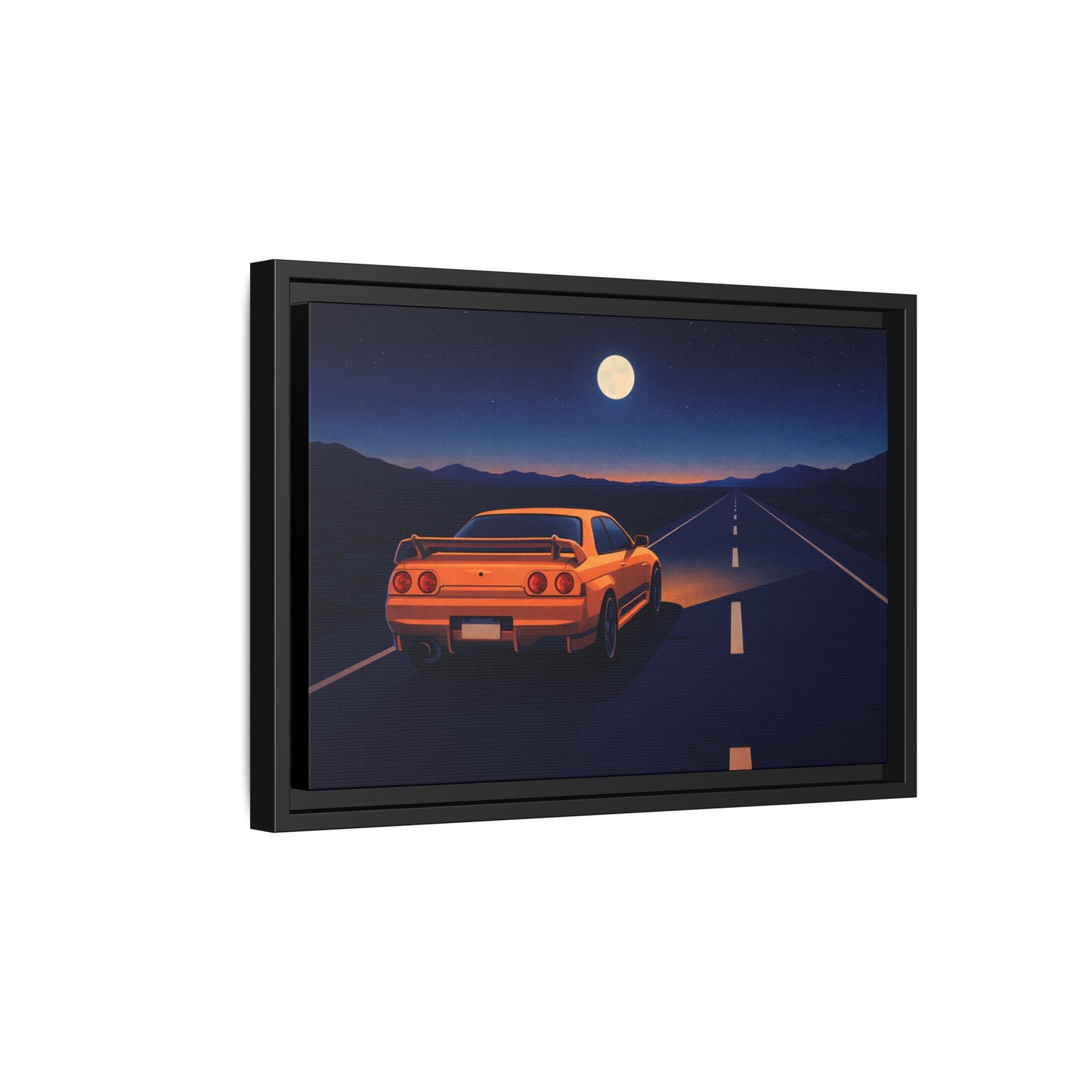 RetroGTR Orange Night Drive Wall Framed Canvas | JDM Car Decor | Sports Car Poster | Garage Man Cave Bedroom Art 1 of 3