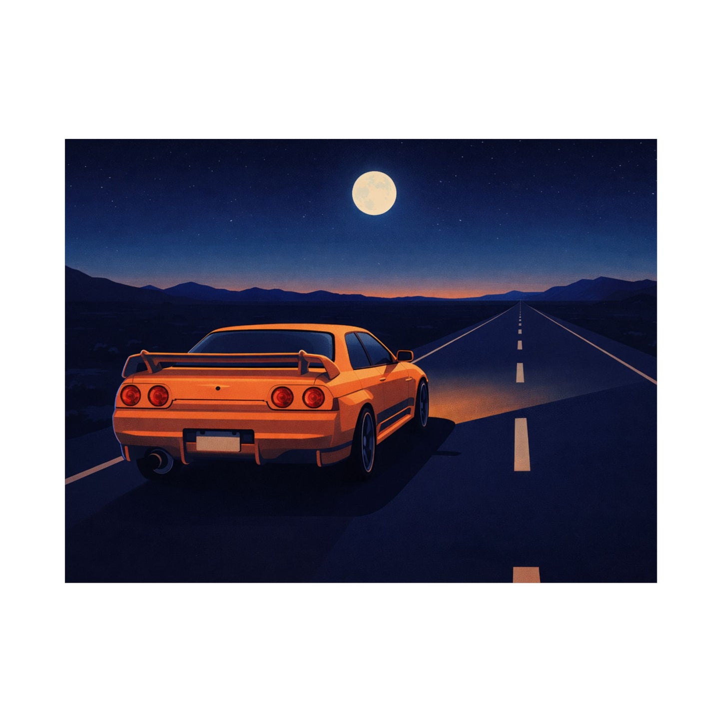 RetroGTR Orange Night Drive Wall Poster | JDM Car Decor | Sports Car Poster | Garage Man Cave Bedroom Art 1 of 3