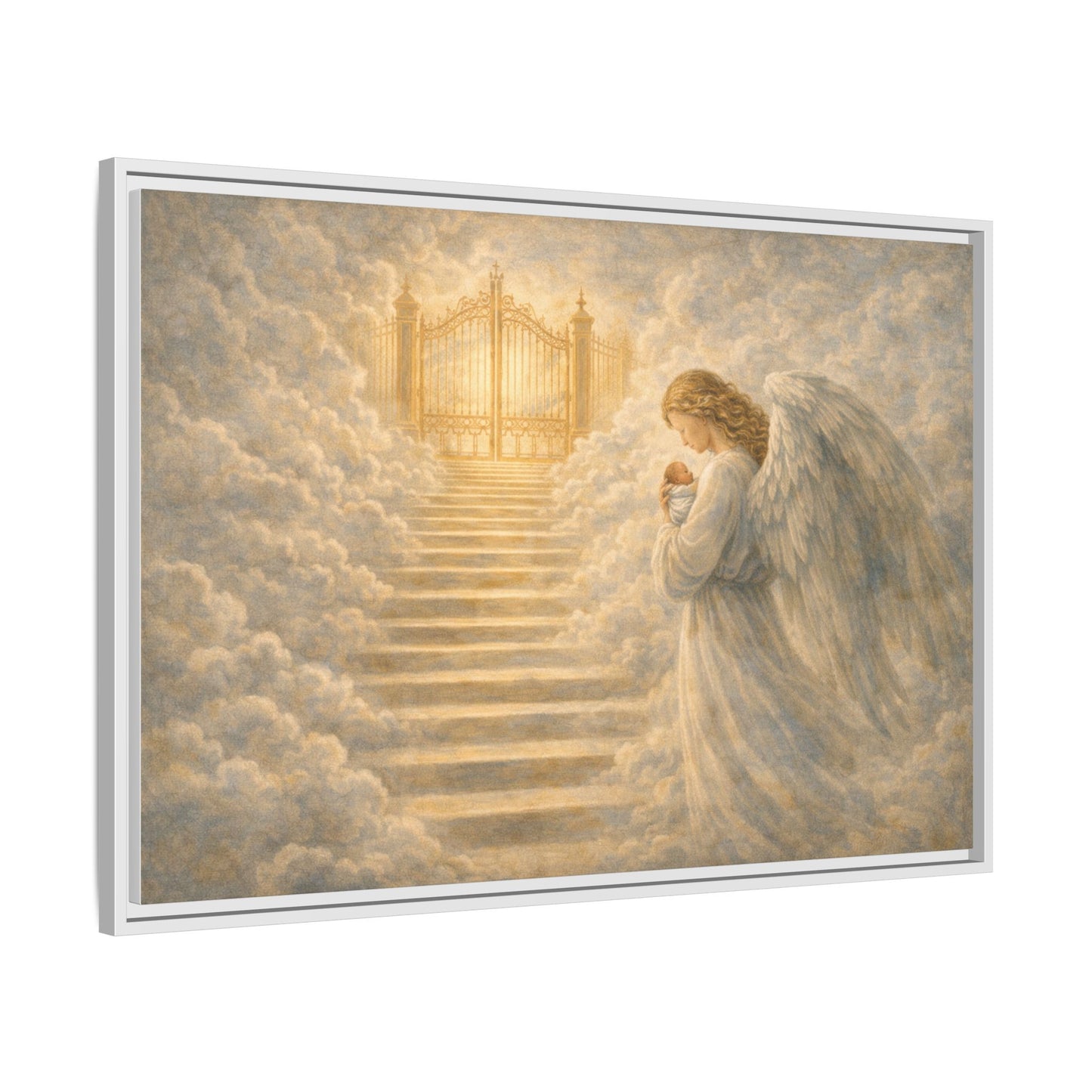 Escorted to Heaven | Guardian Angel Carrying Child Through the Gates Matte Canvas Framed 2 of 3