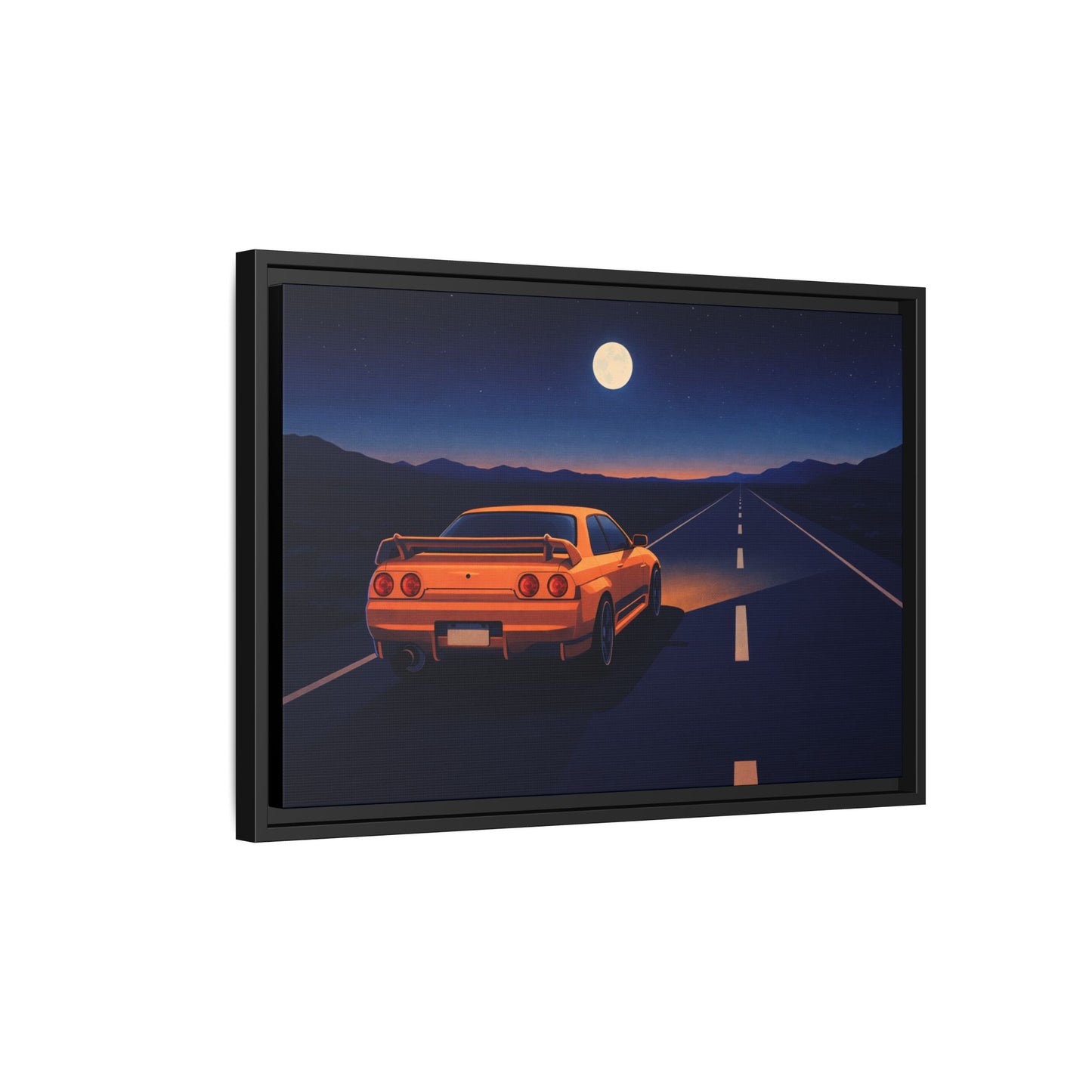 RetroGTR Orange Night Drive Wall Framed Canvas | JDM Car Decor | Sports Car Poster | Garage Man Cave Bedroom Art 1 of 3