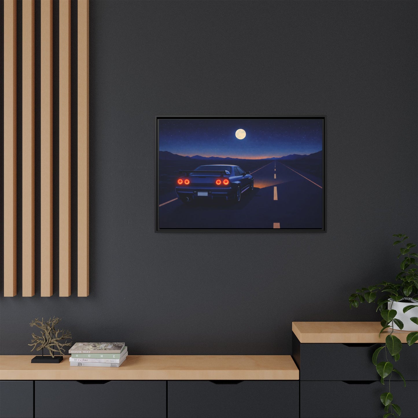 2 of 3 Sky Night GtrDrive Matte Canvas Framed | Sports Car Moonlight Wall Art