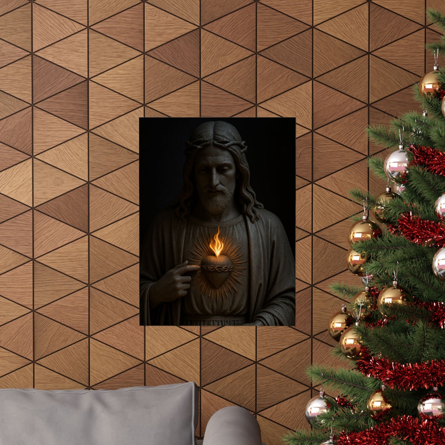 Sacred Heart of Jesus Poster | Christian Home Decor | Religious Art Print | Dark Moody Catholic Art | Faith Based Decor 1of3