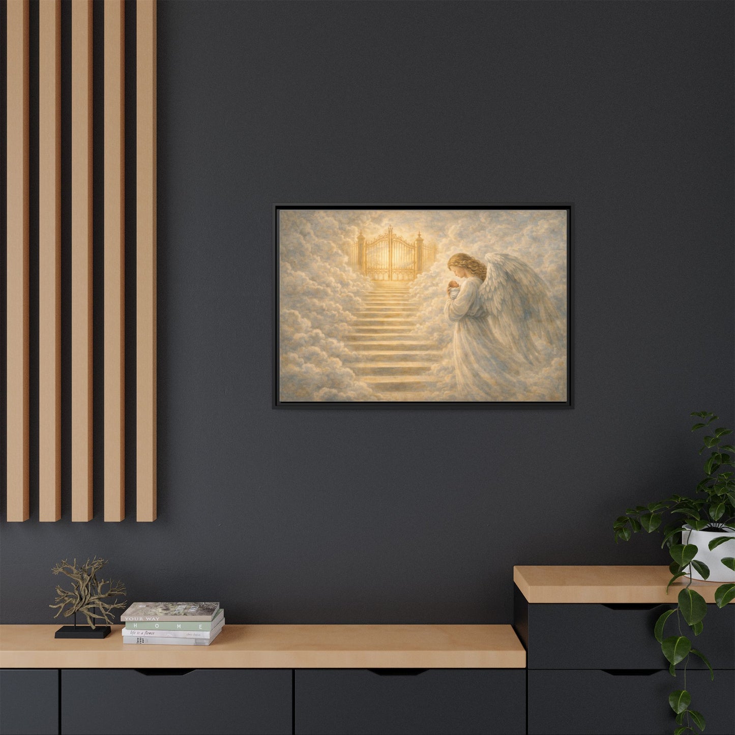 Escorted to Heaven | Guardian Angel Carrying Child Through the Gates Matte Canvas Framed 2 of 3