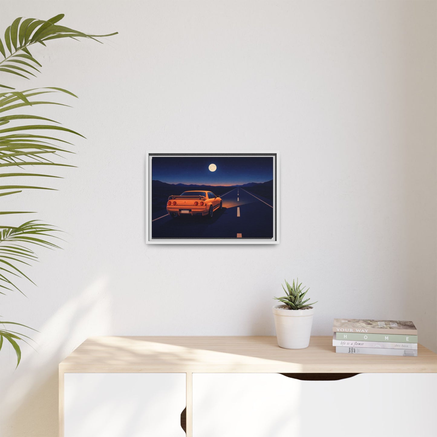 RetroGTR Orange Night Drive Wall Framed Canvas | JDM Car Decor | Sports Car Poster | Garage Man Cave Bedroom Art 1 of 3
