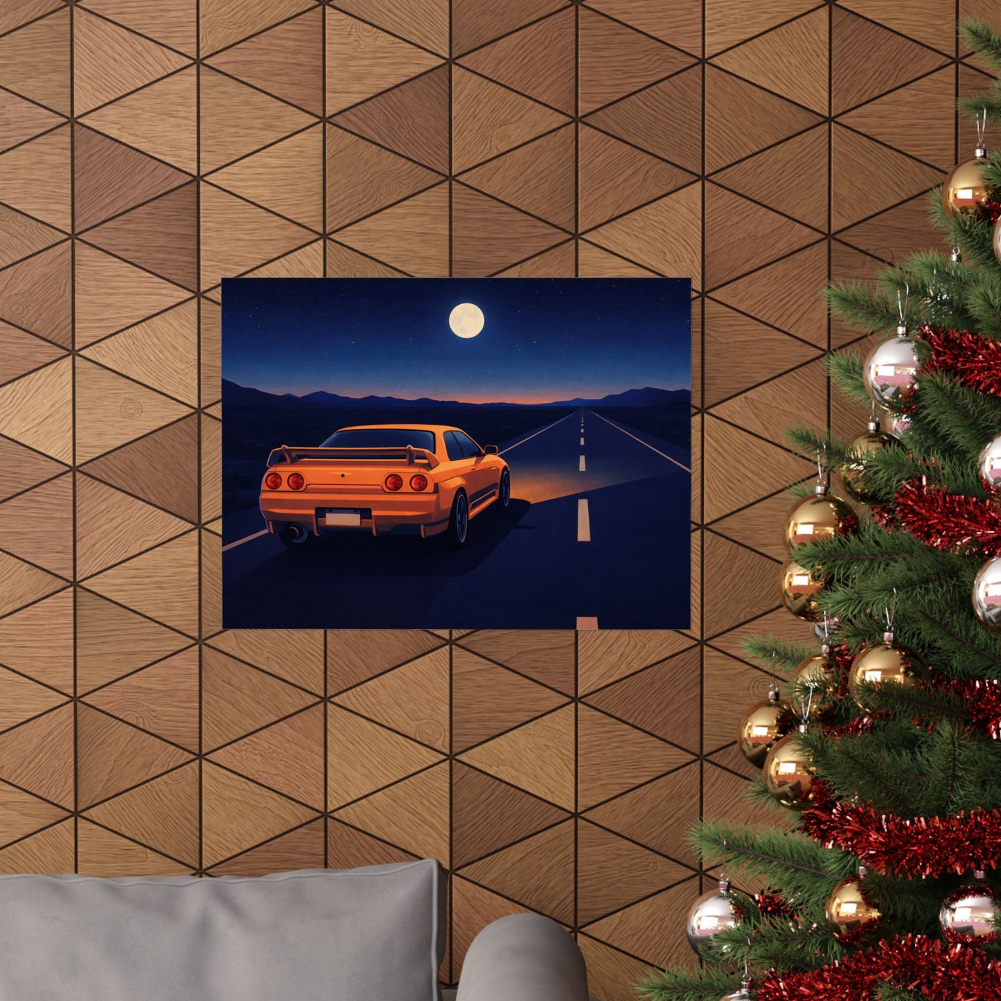 RetroGTR Orange Night Drive Wall Poster | JDM Car Decor | Sports Car Poster | Garage Man Cave Bedroom Art 1 of 3