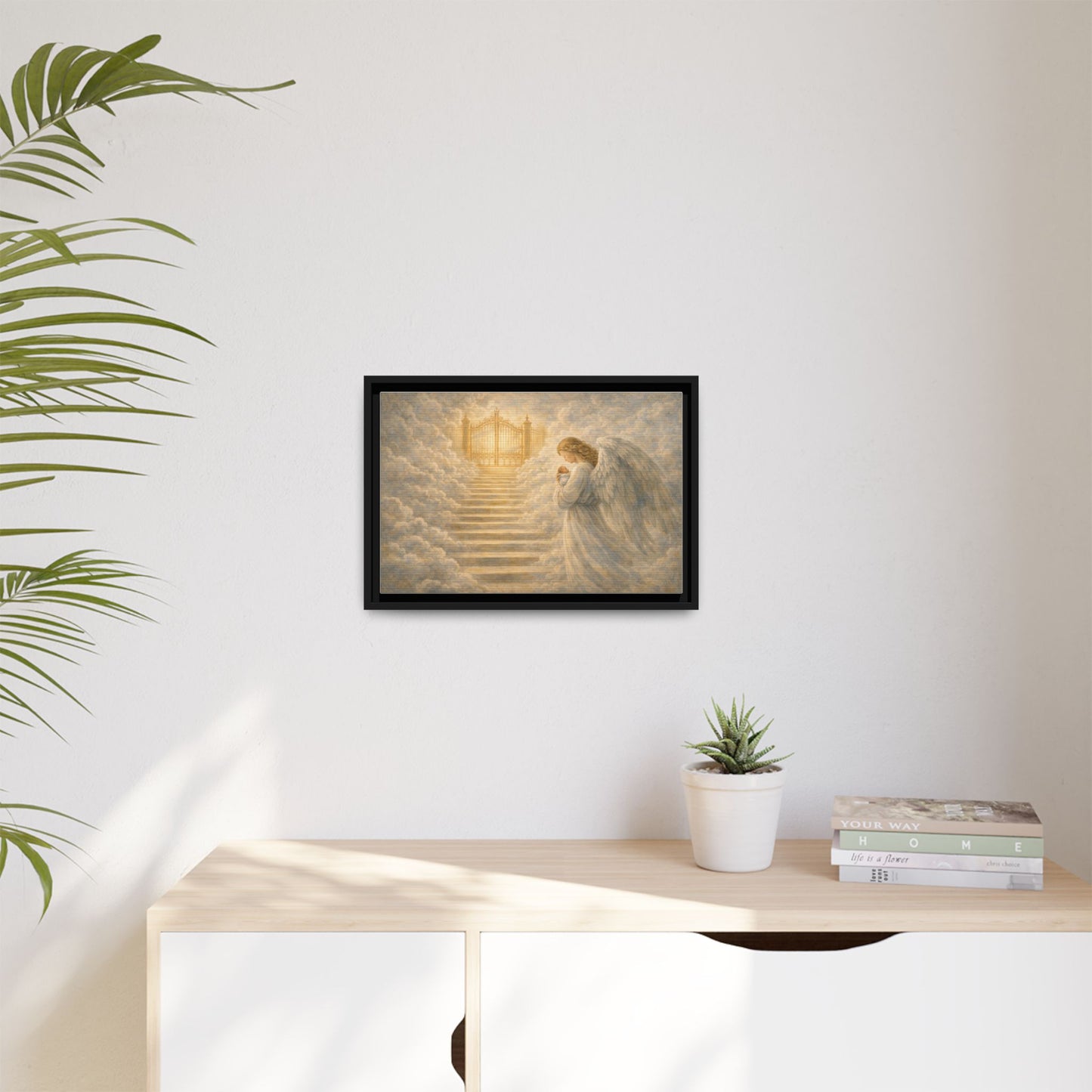 Escorted to Heaven | Guardian Angel Carrying Child Through the Gates Matte Canvas Framed 2 of 3