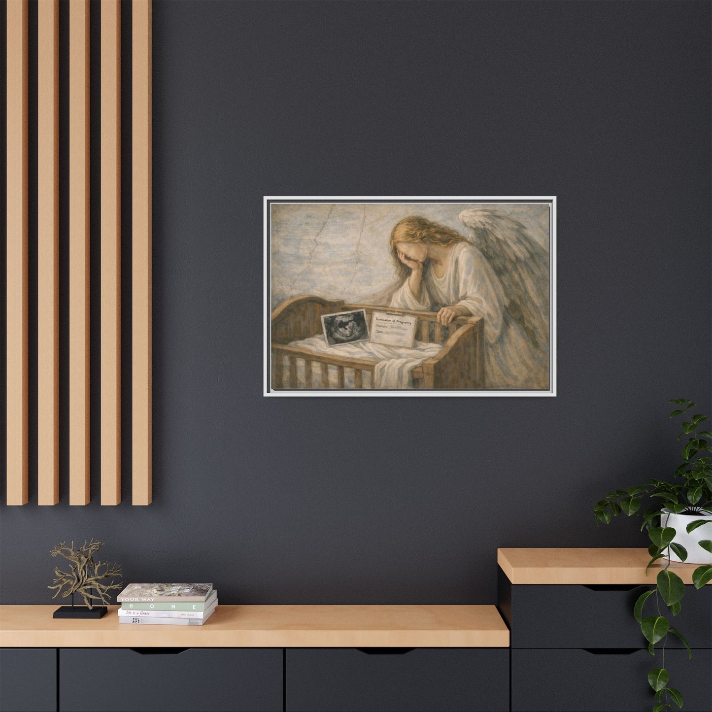 The Angel Who Waited | Weeping Guardian Over Empty Crib | Framed Memorial Canvas Art