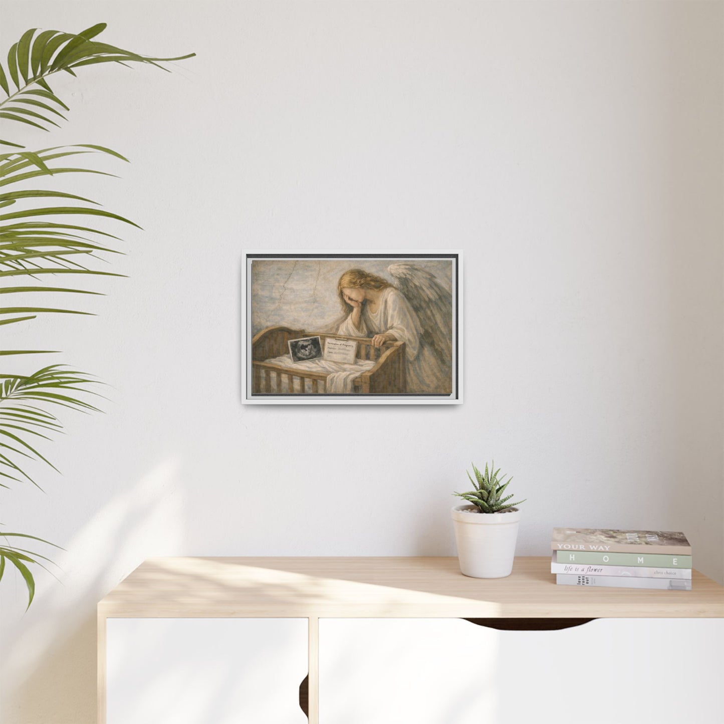 The Angel Who Waited | Weeping Guardian Over Empty Crib | Framed Memorial Canvas Art