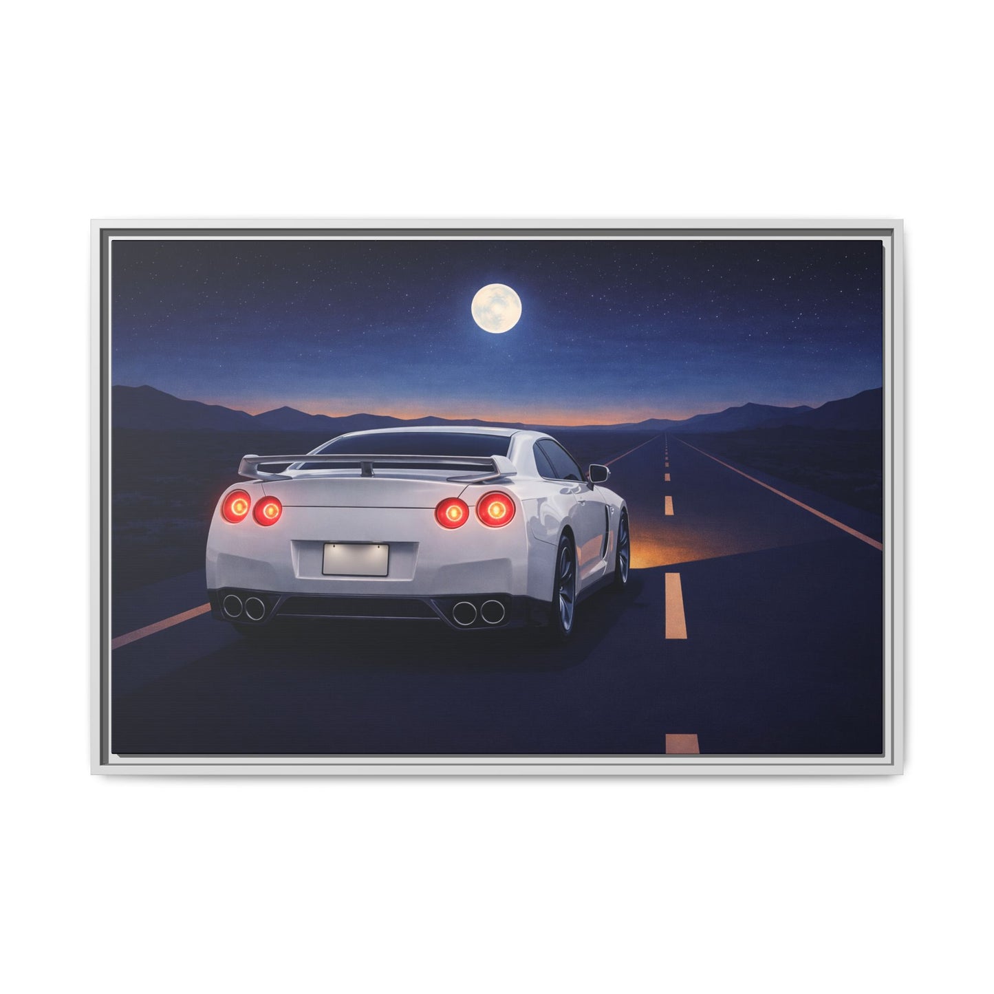 RetroGTR White Night Drive Wall Framed Canvas | JDM Car Decor | Sports Car Poster | Garage Man Cave Bedroom Art 3 of 3