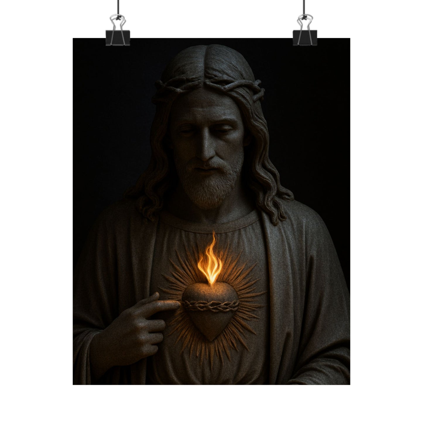 Sacred Heart of Jesus Poster | Christian Home Decor | Religious Art Print | Dark Moody Catholic Art | Faith Based Decor 1of3