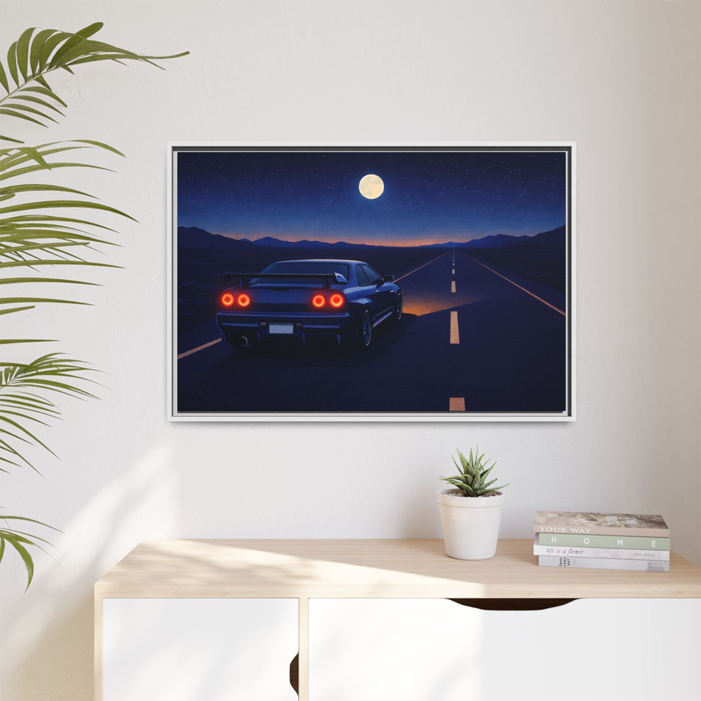 2 of 3 Sky Night GtrDrive Matte Canvas Framed | Sports Car Moonlight Wall Art