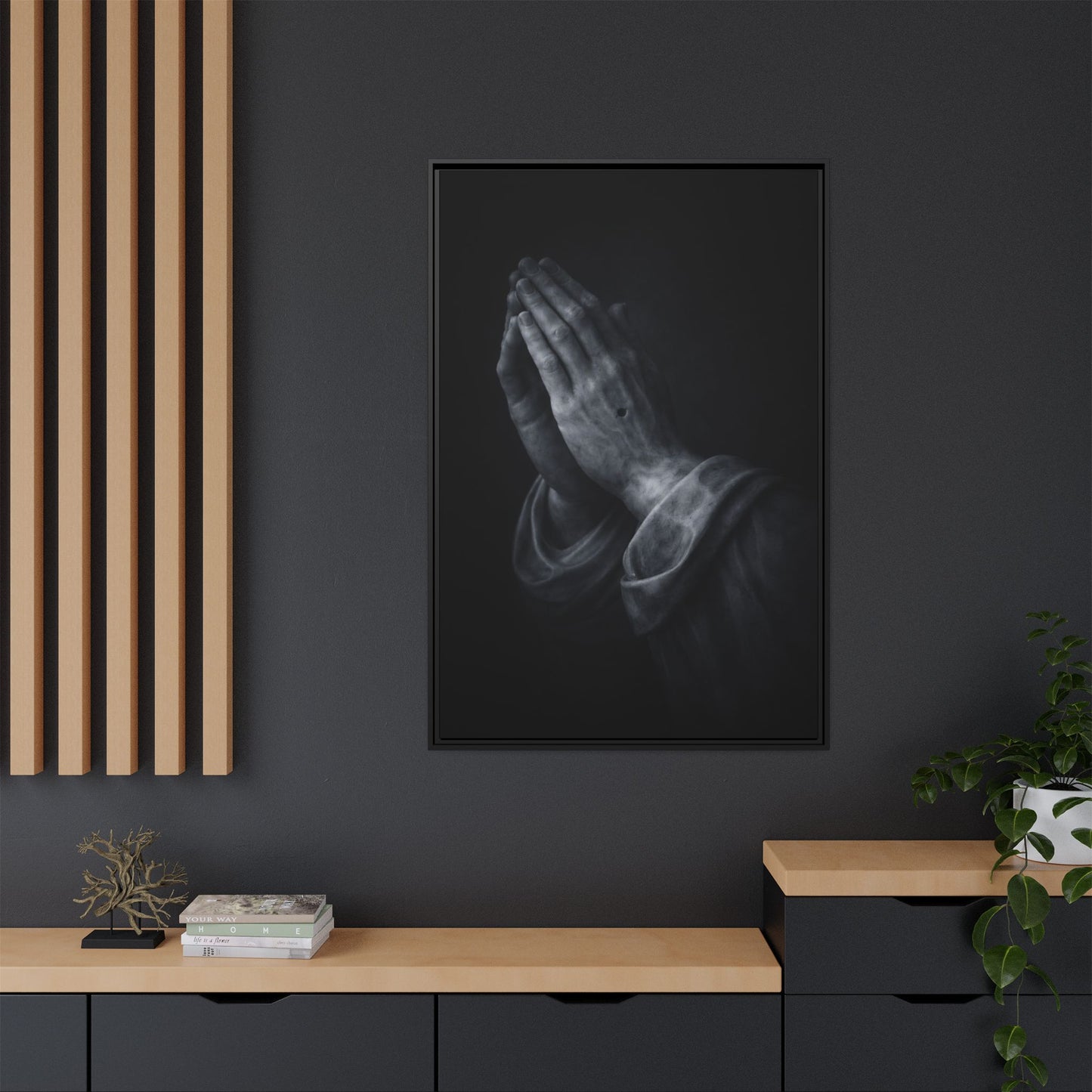 Praying Hands Art Print Canvas Framed | Religious Wall Decor, Matte Black 3 of 3