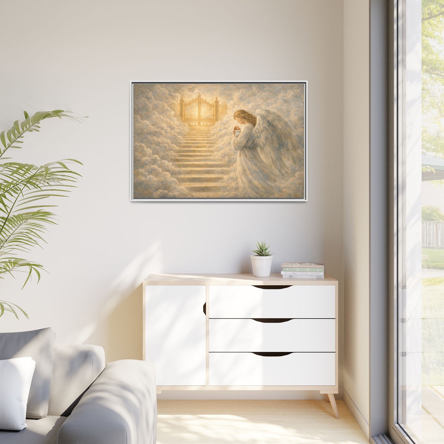 Escorted to Heaven | Guardian Angel Carrying Child Through the Gates Matte Canvas Framed 2 of 3