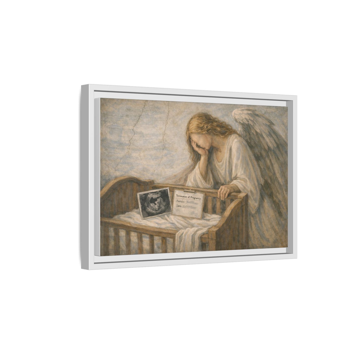 The Angel Who Waited | Weeping Guardian Over Empty Crib | Framed Memorial Canvas Art
