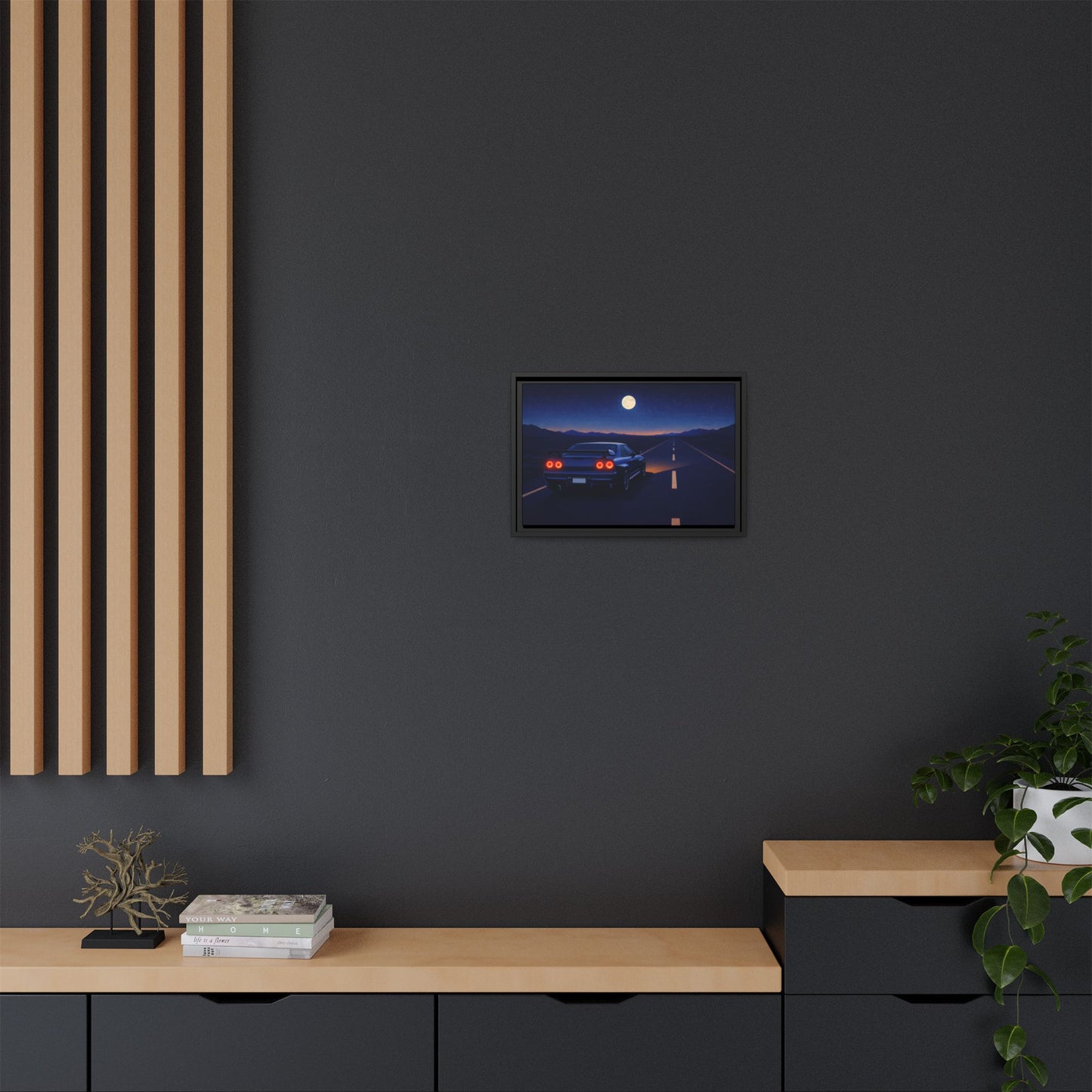 RetroGTR Blue Night Drive Wall Framed Canvas | JDM Car Decor | Sports Car Poster | Garage Man Cave Bedroom Art 2 of 3