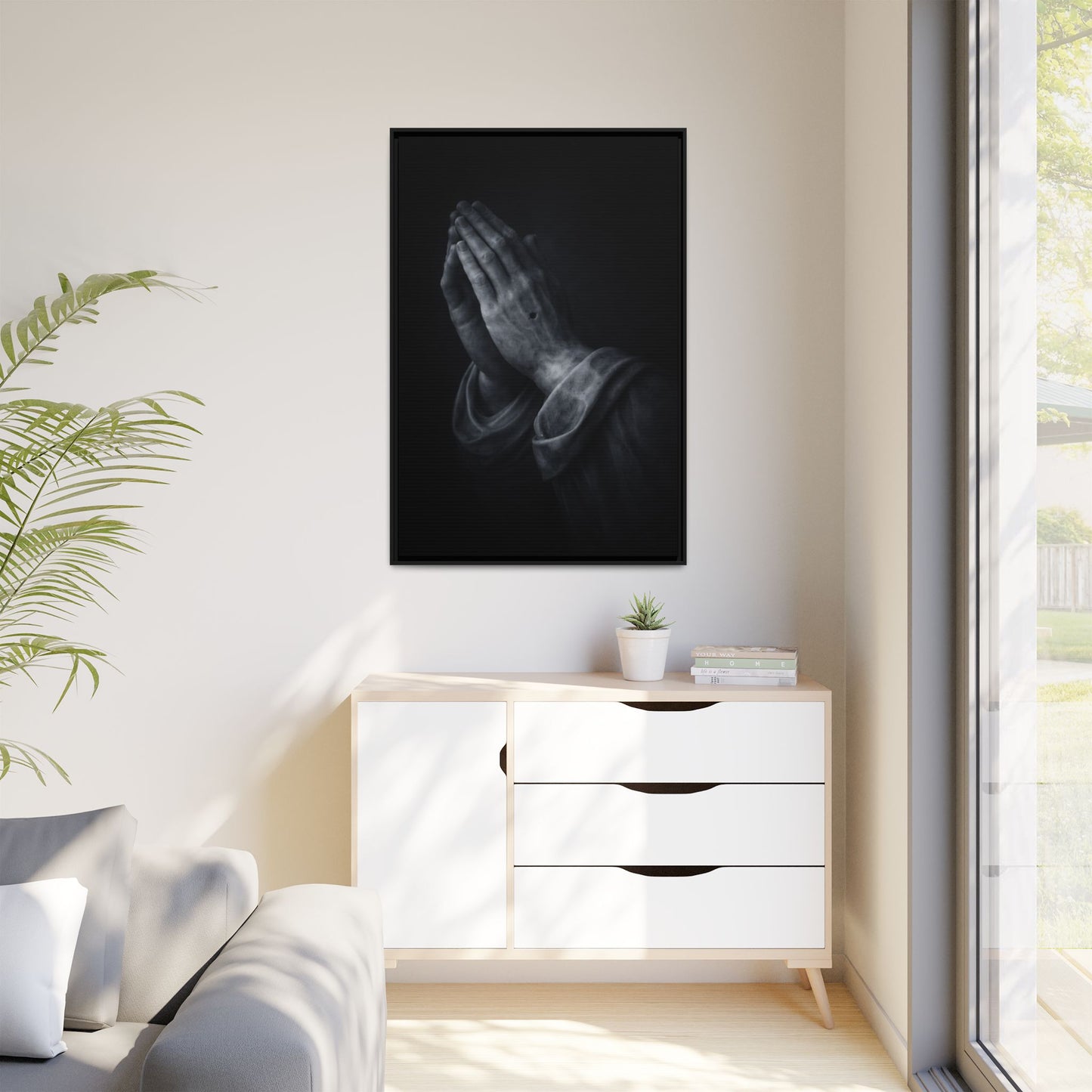 Praying Hands Art Print Canvas Framed | Religious Wall Decor, Matte Black 3 of 3