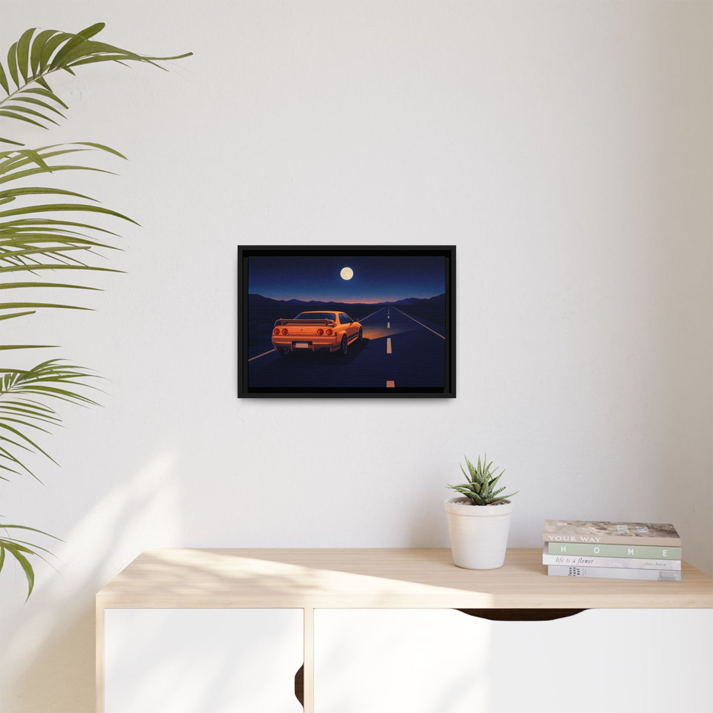 RetroGTR Orange Night Drive Wall Framed Canvas | JDM Car Decor | Sports Car Poster | Garage Man Cave Bedroom Art 1 of 3