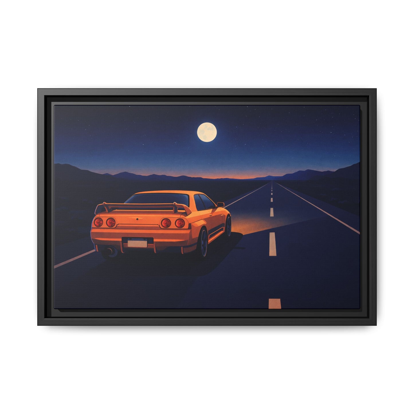 RetroGTR Orange Night Drive Wall Framed Canvas | JDM Car Decor | Sports Car Poster | Garage Man Cave Bedroom Art 1 of 3