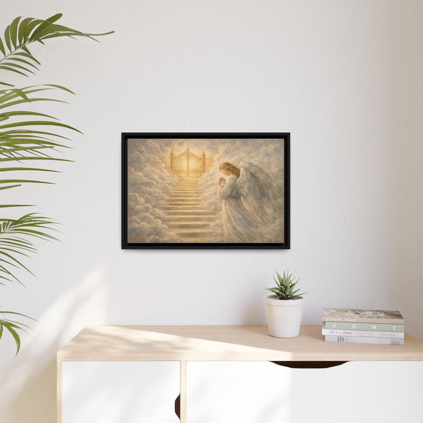 Escorted to Heaven | Guardian Angel Carrying Child Through the Gates Matte Canvas Framed 2 of 3