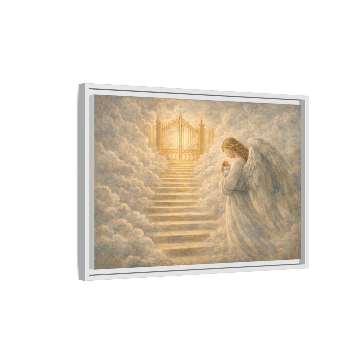 Escorted to Heaven | Guardian Angel Carrying Child Through the Gates Matte Canvas Framed 2 of 3