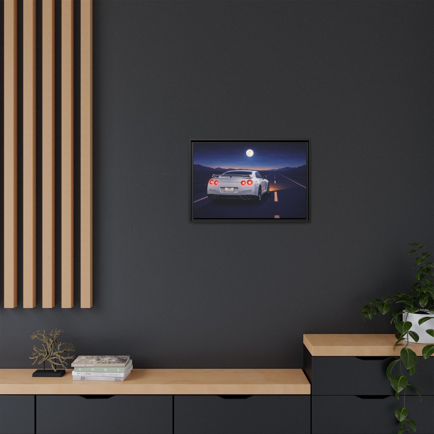 RetroGTR White Night Drive Wall Framed Canvas | JDM Car Decor | Sports Car Poster | Garage Man Cave Bedroom Art 3 of 3
