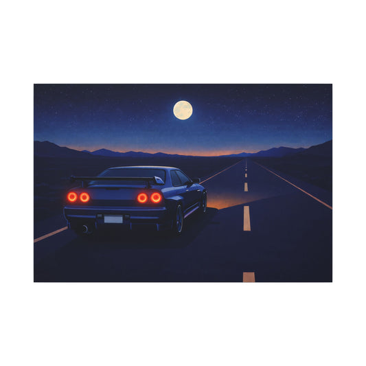 RetroGTR Blue Night Drive Wall Canvas | JDM Car Decor | Sports Car Poster | Garage Man Cave Bedroom Art 2 of 3