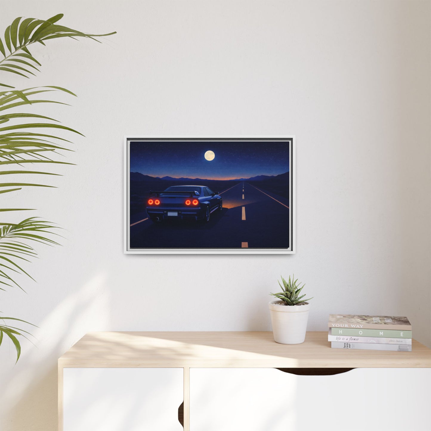 2 of 3 Sky Night GtrDrive Matte Canvas Framed | Sports Car Moonlight Wall Art