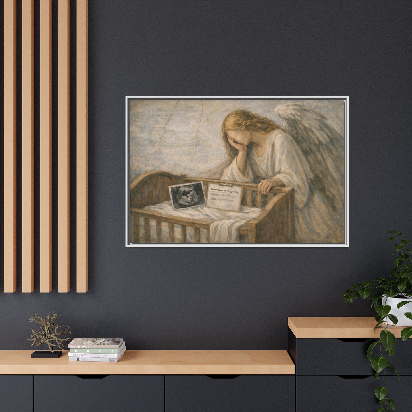 The Angel Who Waited | Weeping Guardian Over Empty Crib | Framed Memorial Canvas Art