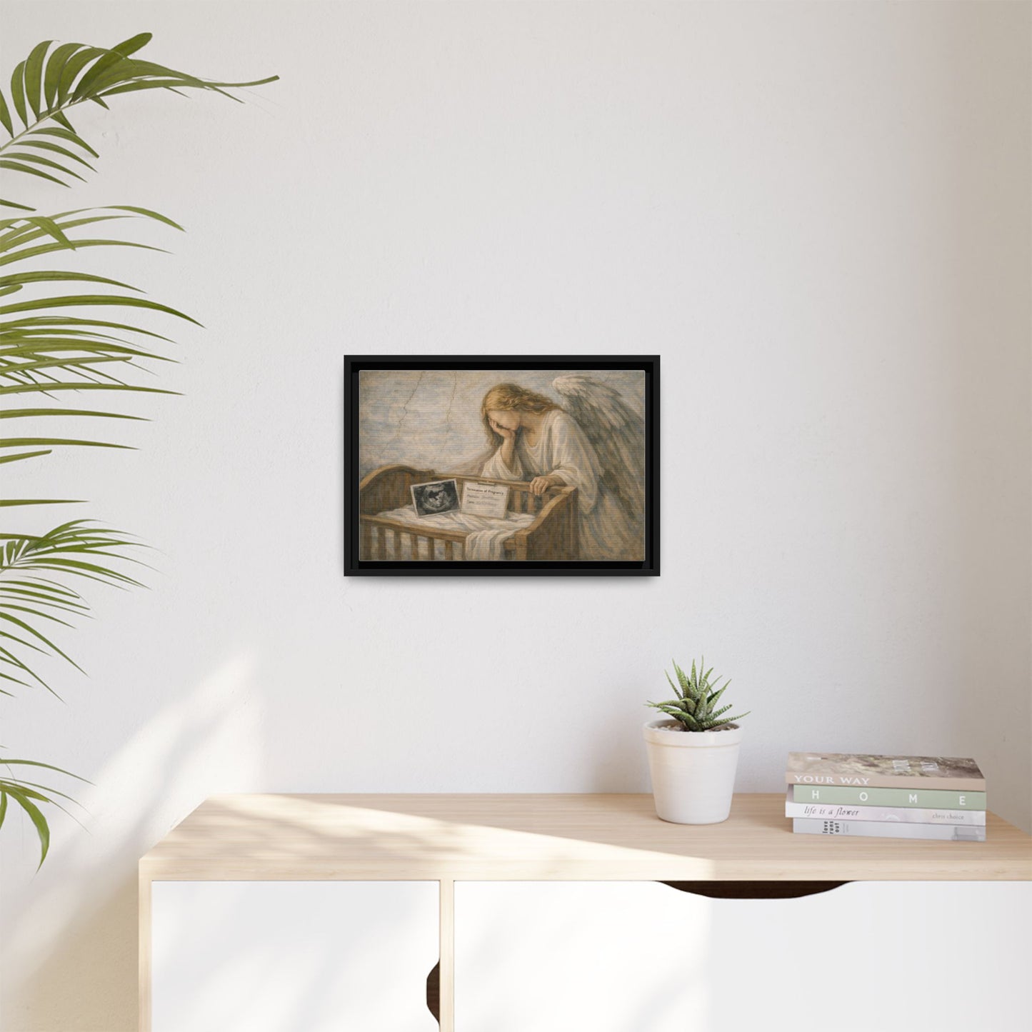 The Angel Who Waited | Weeping Guardian Over Empty Crib | Framed Memorial Canvas Art