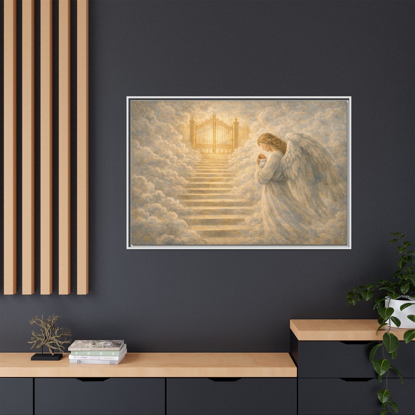 Escorted to Heaven | Guardian Angel Carrying Child Through the Gates Matte Canvas Framed 2 of 3