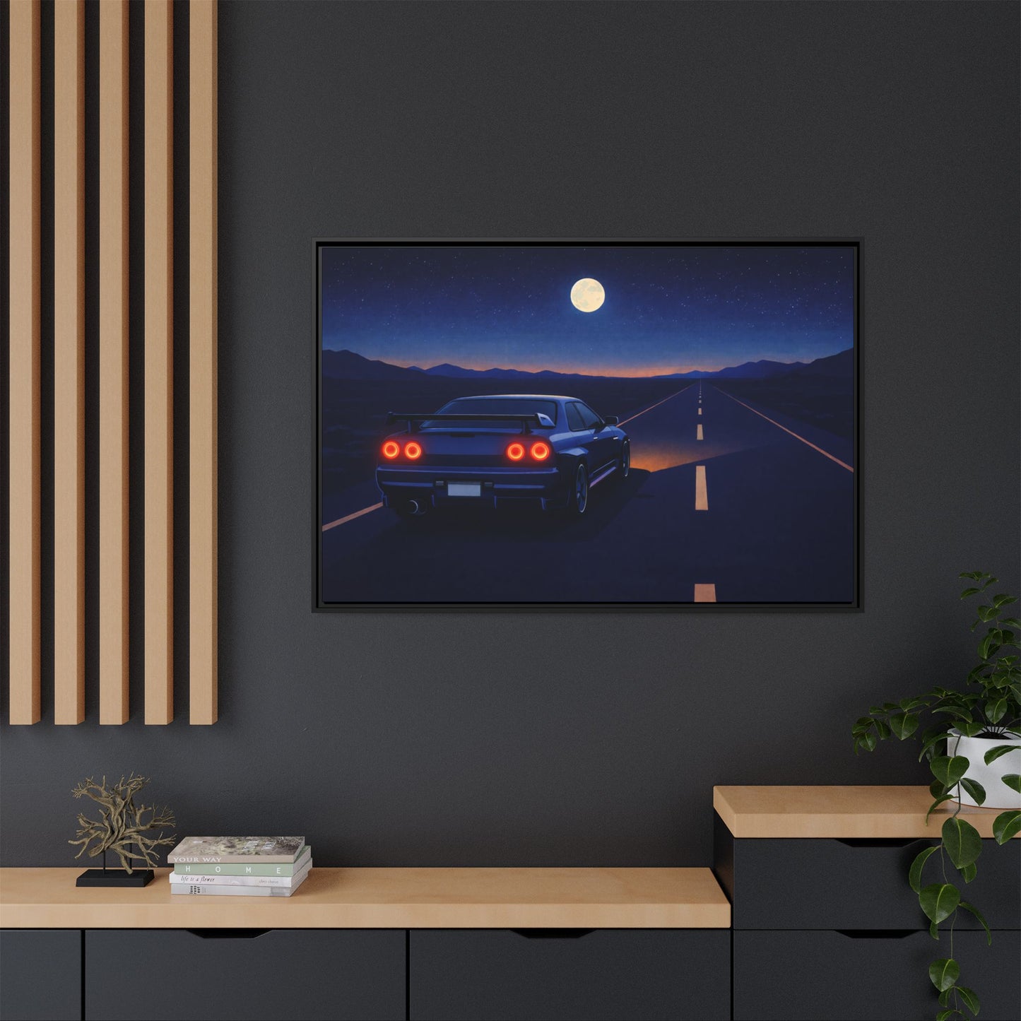 RetroGTR Blue Night Drive Wall Framed Canvas | JDM Car Decor | Sports Car Poster | Garage Man Cave Bedroom Art 2 of 3