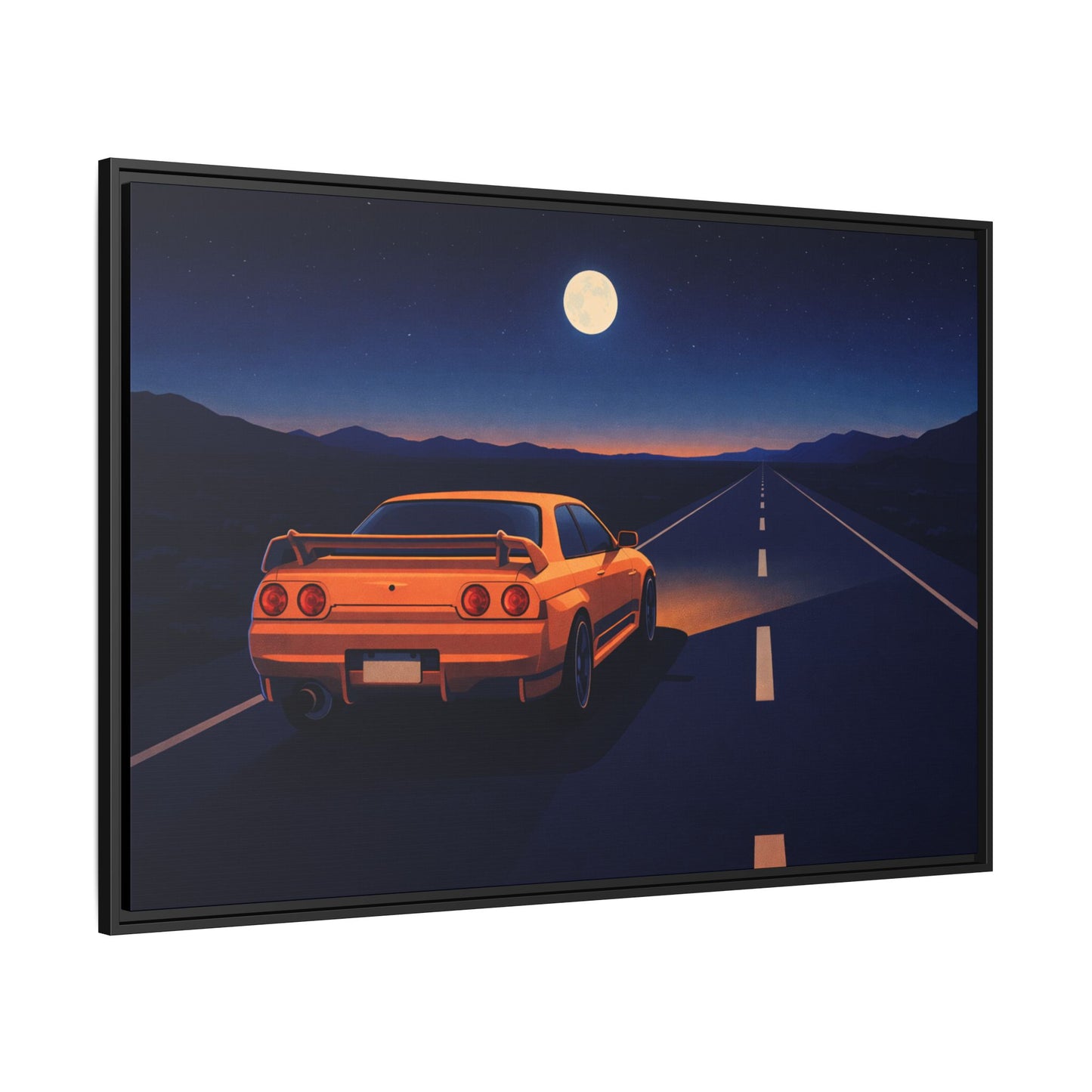 RetroGTR Orange Night Drive Wall Framed Canvas | JDM Car Decor | Sports Car Poster | Garage Man Cave Bedroom Art 1 of 3