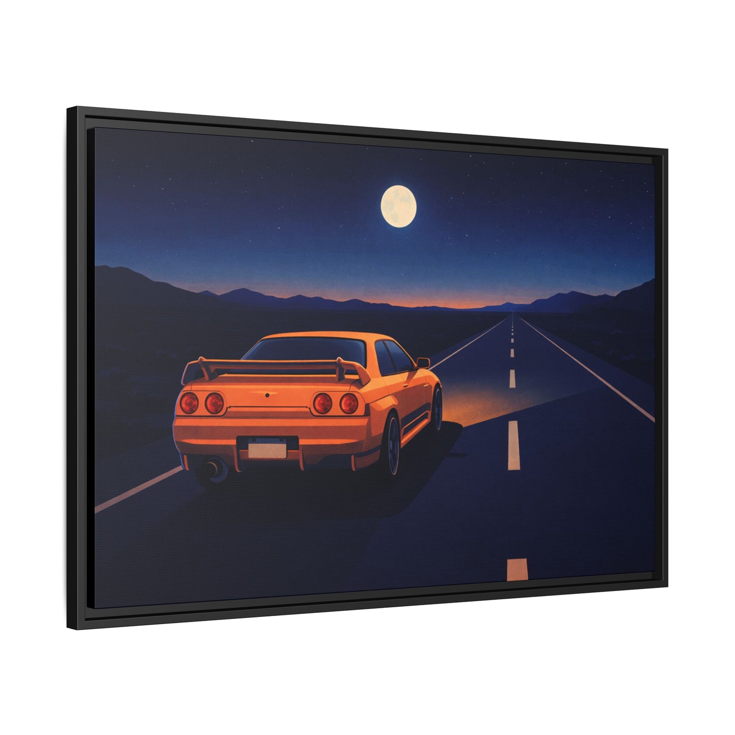 RetroGTR Orange Night Drive Wall Framed Canvas | JDM Car Decor | Sports Car Poster | Garage Man Cave Bedroom Art 1 of 3