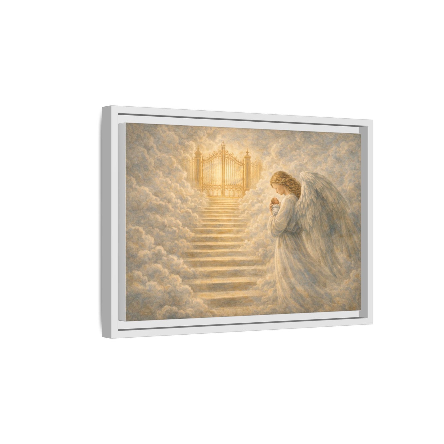Escorted to Heaven | Guardian Angel Carrying Child Through the Gates Matte Canvas Framed 2 of 3