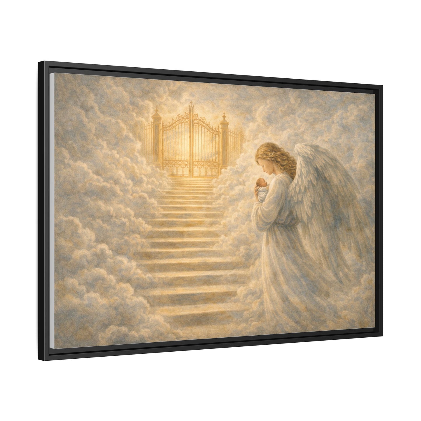 Escorted to Heaven | Guardian Angel Carrying Child Through the Gates Matte Canvas Framed 2 of 3