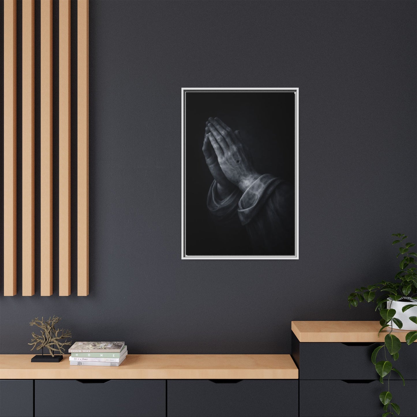 Praying Hands Art Print Canvas Framed | Religious Wall Decor, Matte Black 3 of 3